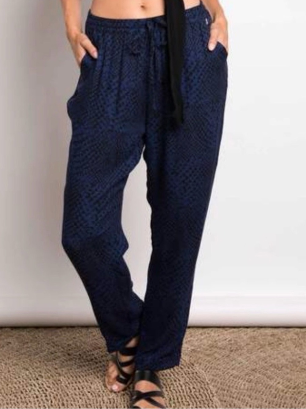 BeachGold Bali Sana Pant S NWT Blue Black Animal Print Rayon Resort Joggers